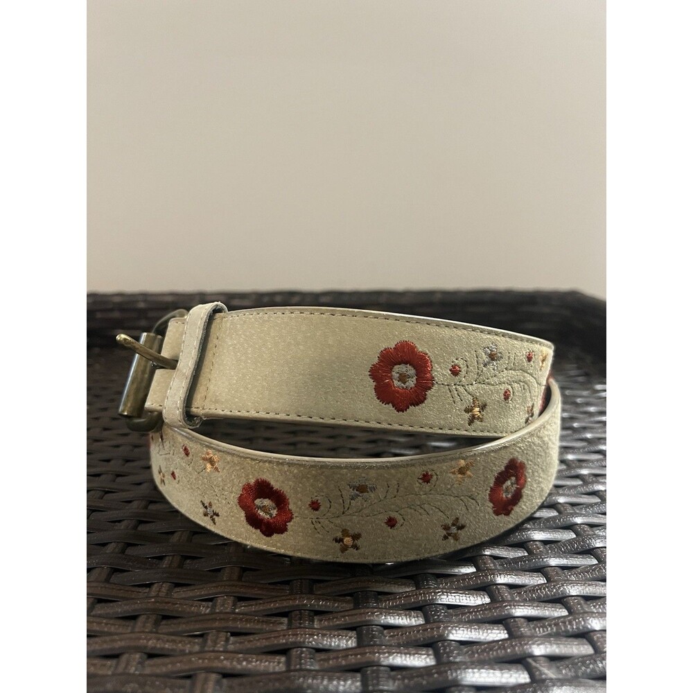 Tilt Women's Embroidered Floral Leather Belt Sz S Beige Boho Western Cowgirl